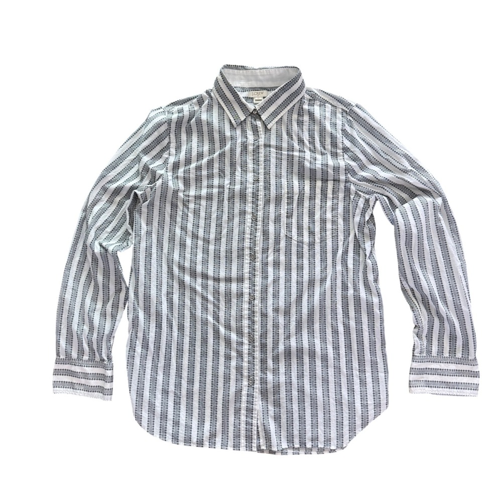 Womens J.Crew White Black Striped Geometric Cotton Button Down Shirt  Size M